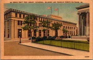 ENOCH PRATT FREE LIBRARY Cathedral BALTIMORE, Maryland MD linen c1946 Postcard - Picture 1 of 2