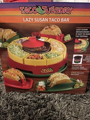 Taco Tuesday Heated Lazy Susan Topping Bar Nostalgia NEW in Box w/4 Holders - Image 1 of 4