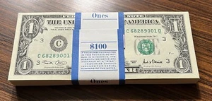 FULL Pack of 100 Consecutive One Dollar Bills $1 Series 2001 UNCIRCULATED #75685 - Picture 1 of 2