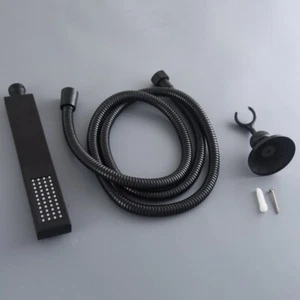 Matte Black Square Shower Microphone Style Stainless Stell + 1.5m Hose,Bracket - Picture 1 of 7