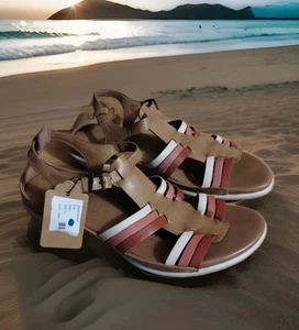 Ecco Flash Women's US 9 Shoes Brown Pink Leather Strappy Comfort T-Strap Sandals - Picture 1 of 15