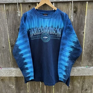 Vintage Y2K 2004 Harley Davidson Blue Tye Dye WYOMING Long Sleeve Size Large - Bild 1 von 9