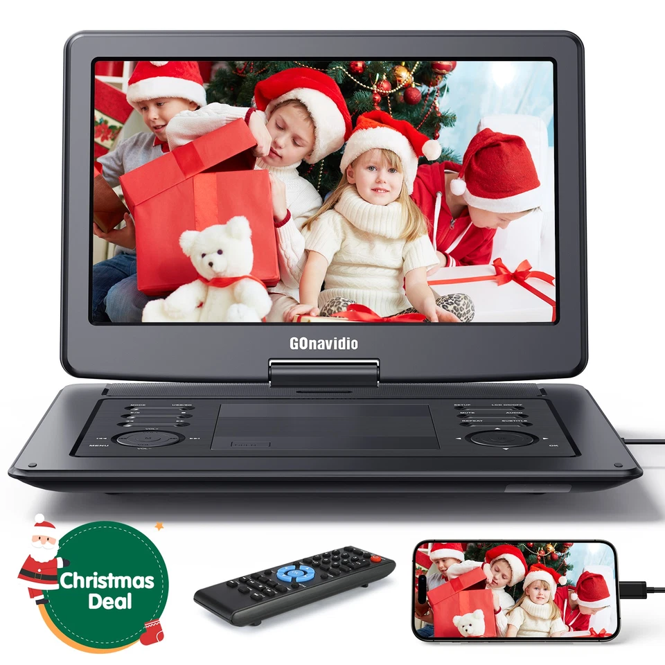 Reproductor de DVD portátil de 19" con pantalla giratoria grande de 16" USB 6 horas batería AV Foto 1 de 4