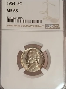 1954 NGC JEFFERSON NICKEL MINT STATE 65 MS65 MS-65 - Picture 1 of 2