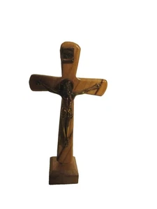 Wood & Brass Crucifix Cross~ Padre Pio Foundation of America Tabletop 4.25x2.25” - Picture 1 of 3
