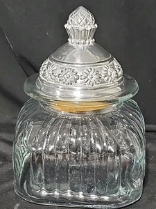 Artland 8" Ribbed Glass Canister/Jar & Silver Lid Pewter LR - Picture 1 of 8