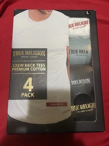 T-shirt girocollo True Religion cotone premium confezione da 4 pezzi taglia L (bianco, nero, blu) - Foto 1 di 5