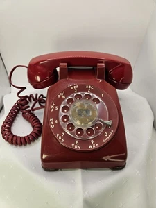 Vintage Bell System Western Electric Red Rotary Dial Desk Telephone Untested - Picture 1 of 16