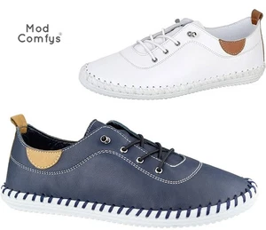 Ladies Soft Leather Casual Slip On Comfort Walking Flat Lightweight Womens Shoes - Picture 1 of 12