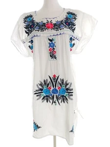 Next Size 16 (44) White Knee-Length Summer Dress Cotton 100% Short Sleeve Embro - Picture 1 of 5