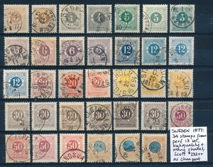 Sweden: Lot of 34 CHOICE Used Stamps, perf 13 issue, Scott Value $232++ - Picture 1 of 7