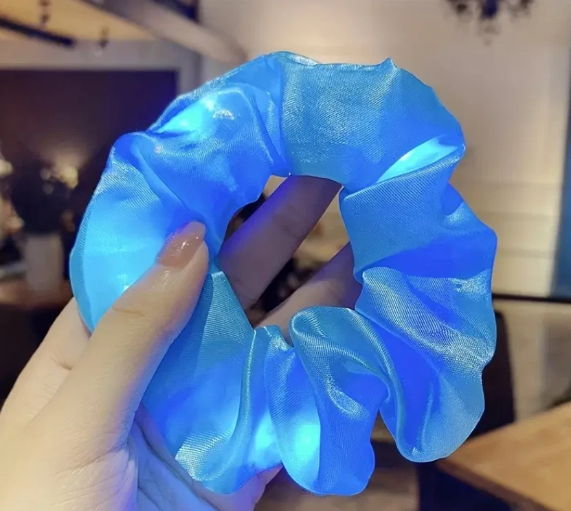 Glow In The Dark Scrunchies Women Girls - Hair Bands, Light Up LED Night Party - Image 1 of 1