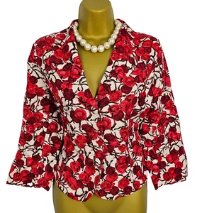 LK Bennett Blazer Jacket Womens UK12 Red Floral Silk & Linen Formal Wedding - Picture 1 of 12