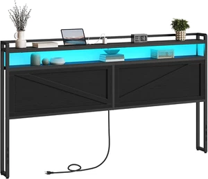 King Size Headboard, Headboard with Charging Station and LED Light Strip, 2-Tier - Picture 1 of 9