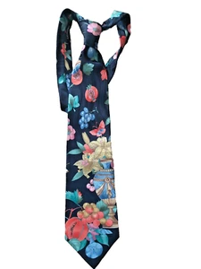 Leonardblau mit blumigem Fruchtmuster Seidenkrawatte 3,75"" x 57"" sieht neu aus - Bild 1 von 2