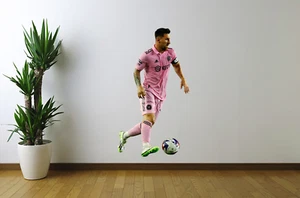 Lionel Messi Wall Sticker Vinyl Removable Decal Soccer Decor Pink Reusable - Picture 1 of 2