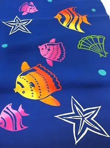 n763_Tessuto kimono giapponese mai usato_Cotone,blu,pesce,96 cm - Foto 1 di 5