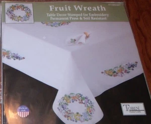 Tobin Stamped Embroidery FRUIT WREATH 15" x 44" Table Runner Dresser Scarf - Picture 1 of 3