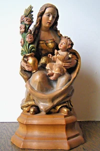 Vintage Anri Immaculate Mary Baby Jesus & Lily 10.5” Carved Wood Sculpture Italy - Picture 1 of 15