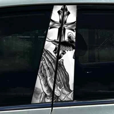 PIINKKY 2x Jesus Gebetskreuz Auto B Säulen Zentrum Säulen Abdeckung Aufkleber