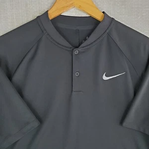 NIKE DRI-FIT Size Medium Mens Henley Collar Polo Shirt Performance Black Golf - Picture 1 of 14