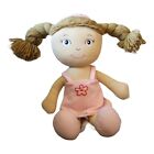 Homerbest Plush Rag Cloth Doll 16" Stitched Face Pink Dress Braided Pigtails Toy