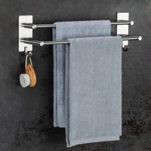 2 Schicht Handtuchhalter Verstellbar ohne Bohren Handtuchstange Badetuchhalter - Bild 1 von 10