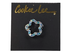 NEW Cookie Lee Flower Lapel Pin Blue Crystal Genuine - Picture 1 of 2