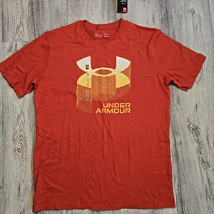 New Men's Under Armour Graphic Print HeatGear Loose T-Shirt Orange Sz L - Picture 1 of 9
