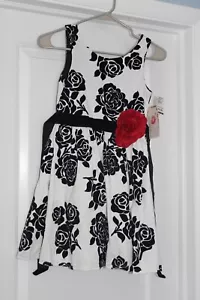 Girl Sz12 NWT Sleeveless Black and White Flower dress by Sweet Heart Rose - Picture 1 of 7