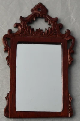 Vtg DOLLHOUSE Miniature BESPAQ Victorian MIRROR Carved Mahogany Belter Rococo - Image 1 of 3