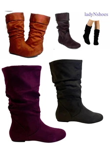 NUOVE scarpe piatte donna Causal pull up morbide medio polpaccio grandi taglia 7-11 - Foto 1 di 29