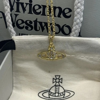 Pre-owned Vivienne Westwood Gold Planet Bas Relief Rhinestone Pendant Necklace - Image 1 of 4