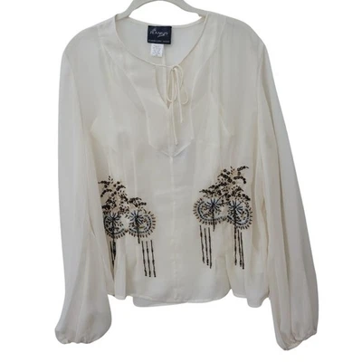 Blusa Cami De Colección Randolph Duke Blanca Transparente Volantes Mujer Talla 16 XL Blanca Cuentas Foto 1 de 4