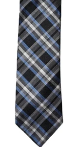 Extra lange Herrenkrawatte aus 100 % Seide schwarz & blau Argyle 62 Zoll x 3 1/2 Zoll Roundtree Yorke - Bild 1 von 5