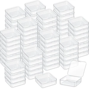 Menkxi 100 Pieces 3 x 3 x 1 Inch Plastic Bead Storage Containers Box Transpar... - Picture 1 of 6