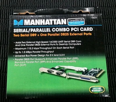 MANHATTAN 158251 -SERIAL/PARALLEL COMBO PCI CARD - 2 SERIALI +1  PARALLELA NUOVA - Immagine 1 di 4