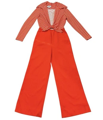 1970s Red Striped Jumpsuit Melissa Lane Women’s 12 Vintage 36 Inch Bust - Image 1 of 4