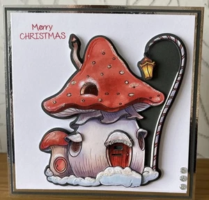 Handmade 6"x6" Winter Mushroom Gonk House Card - "Merry Christmas" - Picture 1 of 4