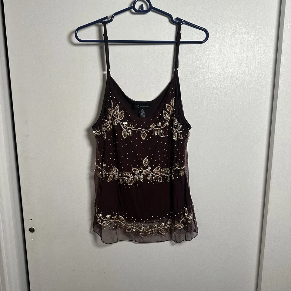 Camiseta sin mangas vintage de malla con cuentas INC - XL - Camiseta de cóctel de lentejuelas Y2K Foto 1 de 4