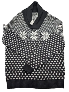 Express Sweater Mens XL Black White Fair Isle Tight Knit Shawl Collar Outdoor - Picture 1 of 11