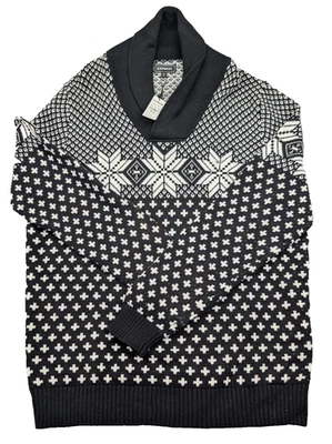 Express Sweater Mens XL Black White Fair Isle Tight Knit Shawl Collar Outdoor - Image 1 of 4