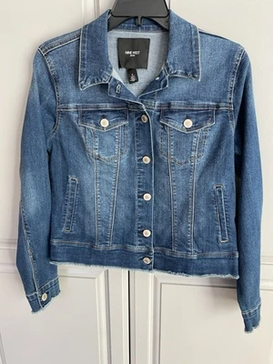 Chaqueta vaquera Nine West vintage lavada talla Missy pequeña elástica dobladillo/puños crudos Foto 1 de 4