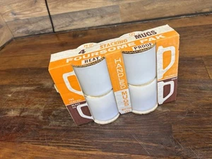 Vintage The Federal Glass Company Milchglas Becher mit D Griffen - 4er Set NEU - Bild 1 von 10