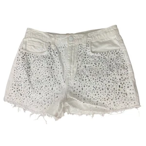 Pantalones Cortos de Denim L'Agence Beck Blanco Estrás Joyas Corte Talla 28 - Imagen 1 de 6