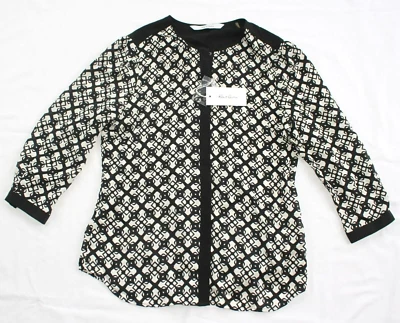 Nueva BLUSA $225 Robert Graham Mujer MEDIANA M Bassett Negra Blanca Geométrica SEDA Foto 1 de 4