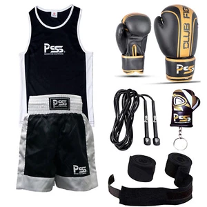 Kinder Boxhandschuh Uniform Handbandage schwarz Trainingsset Kickboxen/MMA/Muay Thai - Bild 1 von 12