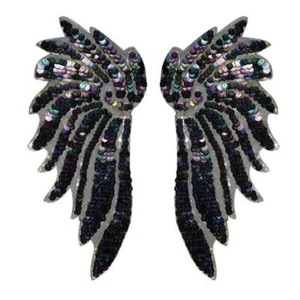 33cm Black Sequin Embroidered Wing Patches Fabric Stickers for Women's Clothing - Picture 1 of 8