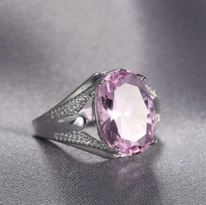 Classic Oval Sweet Pink Topaz Gems Silver Rings Size 6~10 Holiday Gift Women - Picture 1 of 5