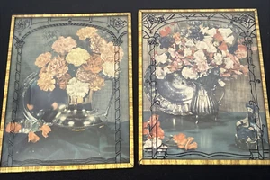 Rückseite Silhouette konvexe Blase Glas Gemälde Vintage 6x8 Floral Blumen - Bild 1 von 21